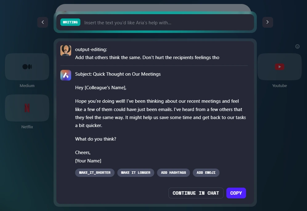 كتابة بريد إلكتروني بسهولة بالذكاء الاصطناعي فى متصفح أوبرا