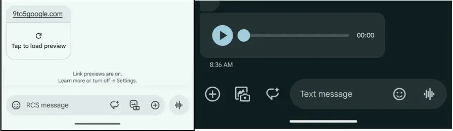 التصميم الجديد و الحديث لحقل الكتابة في رسائل جوجل "Google Messages" مصدر الصورة: 9to5google