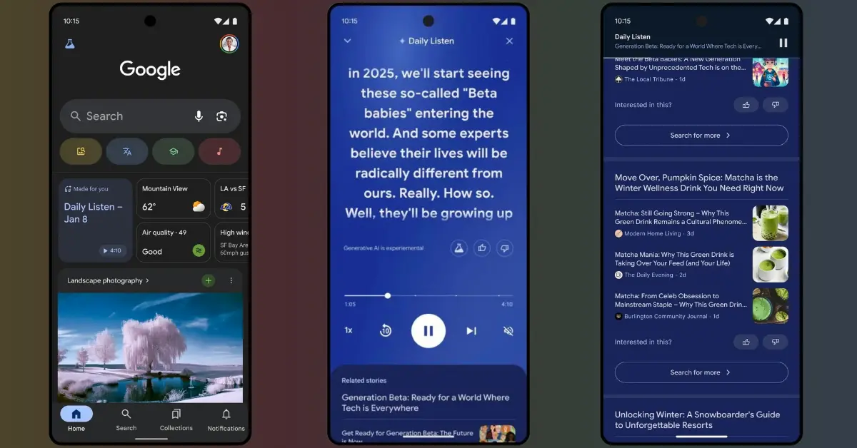 واجهة تطبيق جوجل تعرض ميزة Daily Listen.