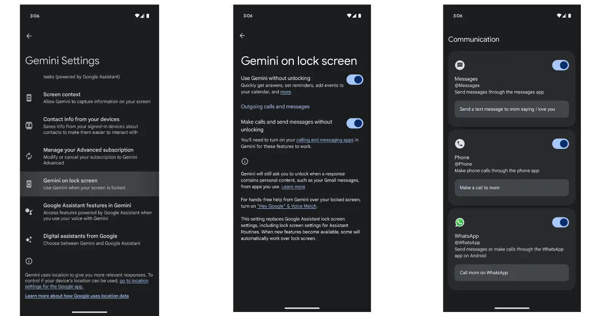صورة توضيحية عن كيفية تفعيل ميزة المكالمات والرسائل من شاشة القفل.