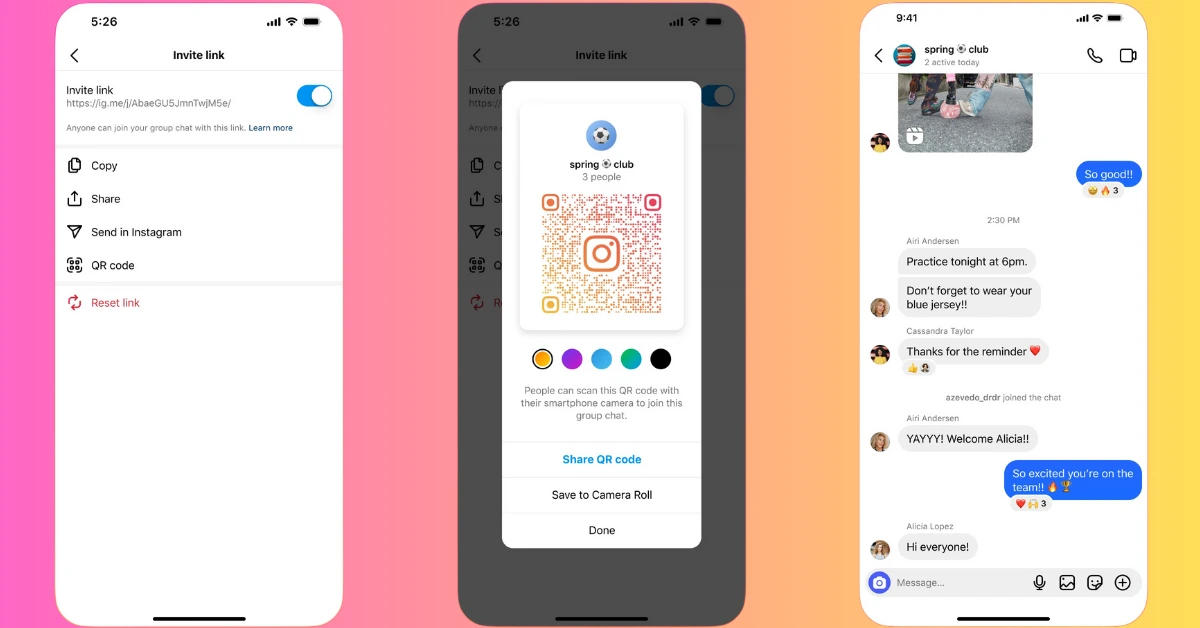 صورة توضح طريقة استخدام ميزة دعوة الأصدقاء للمجموعات عبر QR Code على إنستجرام 