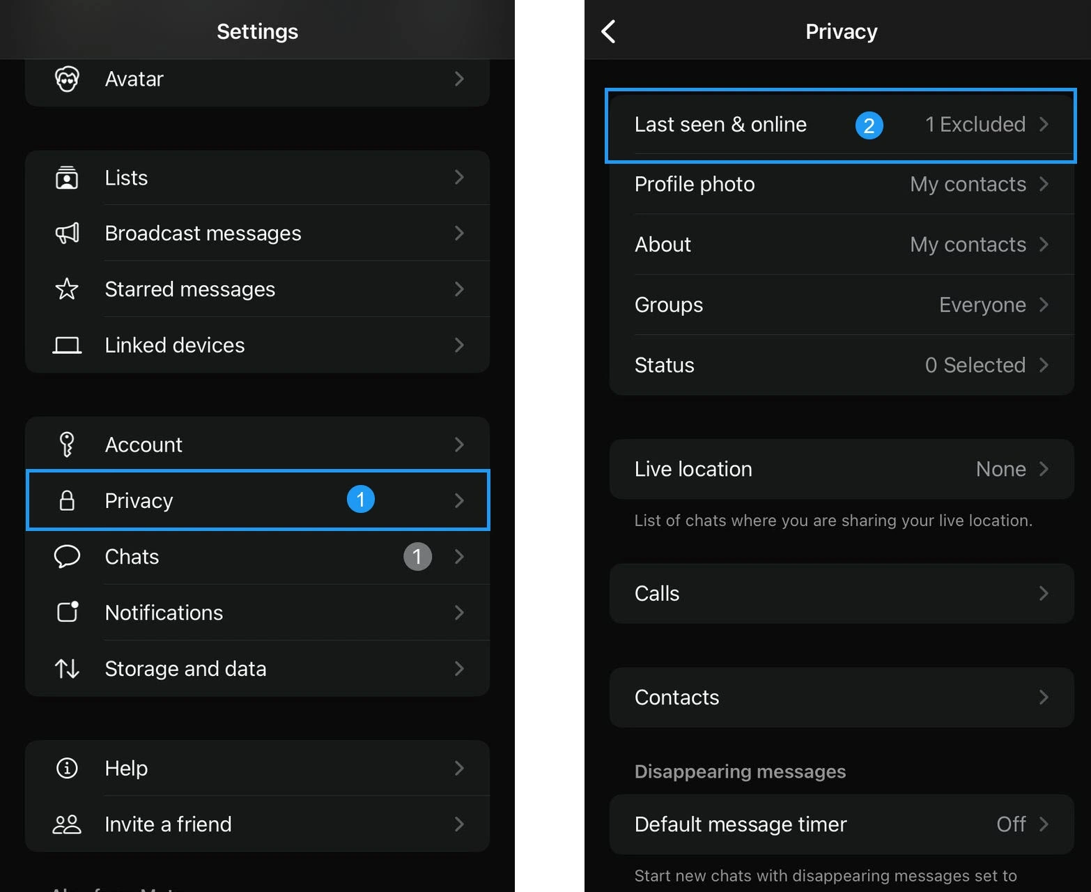 صورة توضح خطوات إخفاء آخر ظهور على واتساب