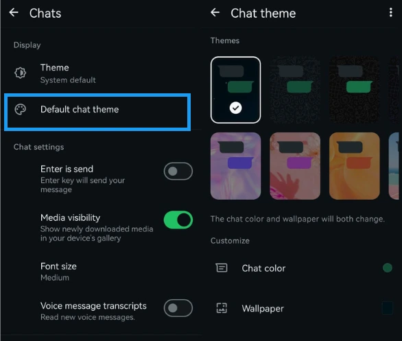صورة توضح طريقة تفعيل سمات الدردشة في أندرويد