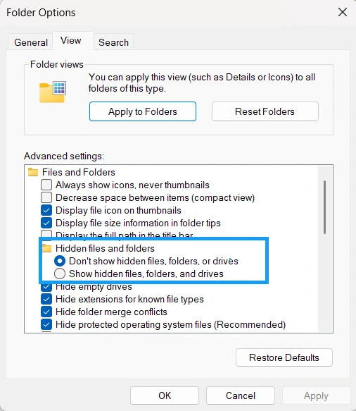 طريقة عرض الملفات المخفية فى File Explorer 