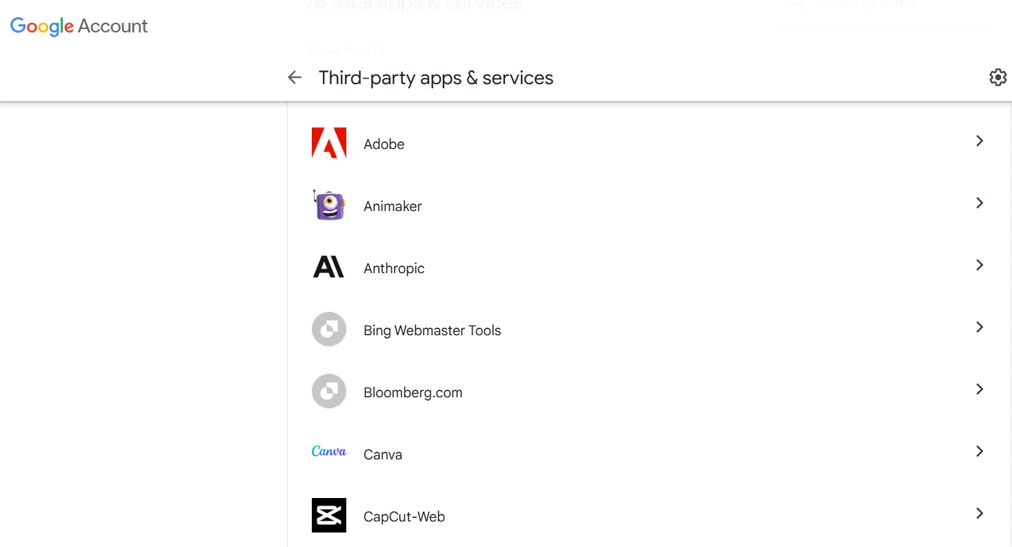 صورة توضح التطبيقات المرتبطة بحسابك