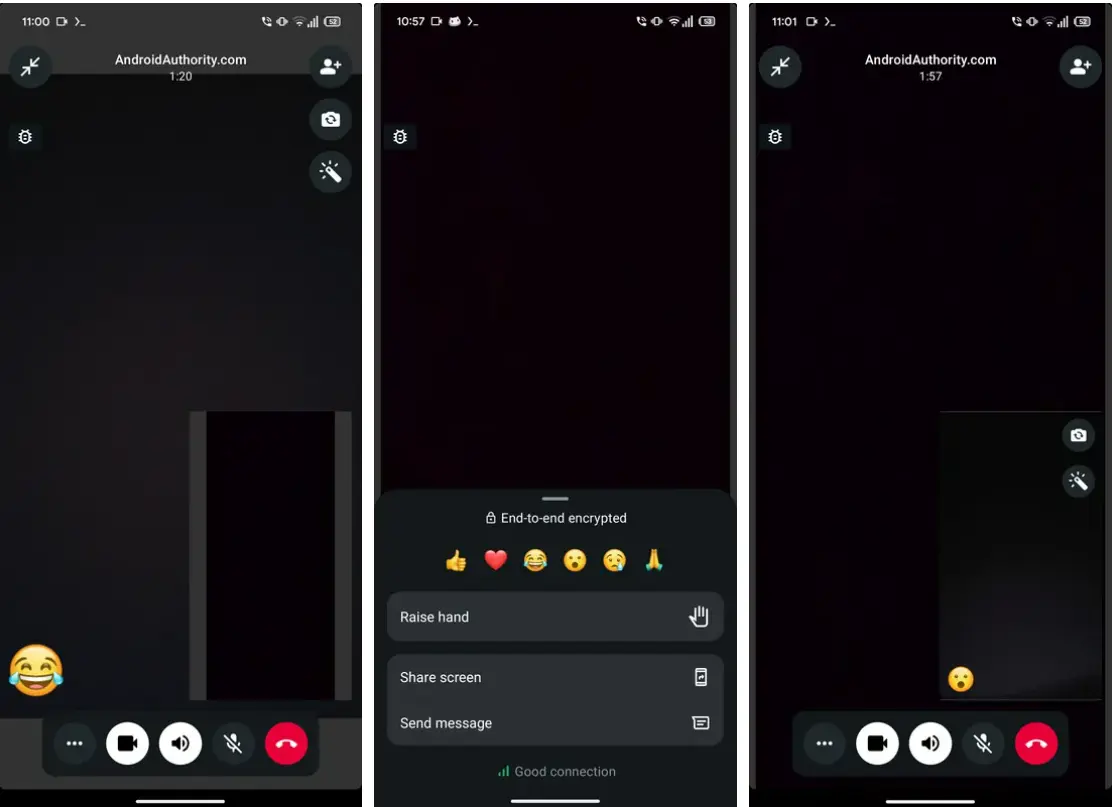 صورة توضح التفاعل بالإيموجي وميزة رفع اليد في واتساب - مصدر الصورة: موقع أندرويد أوثوريتي