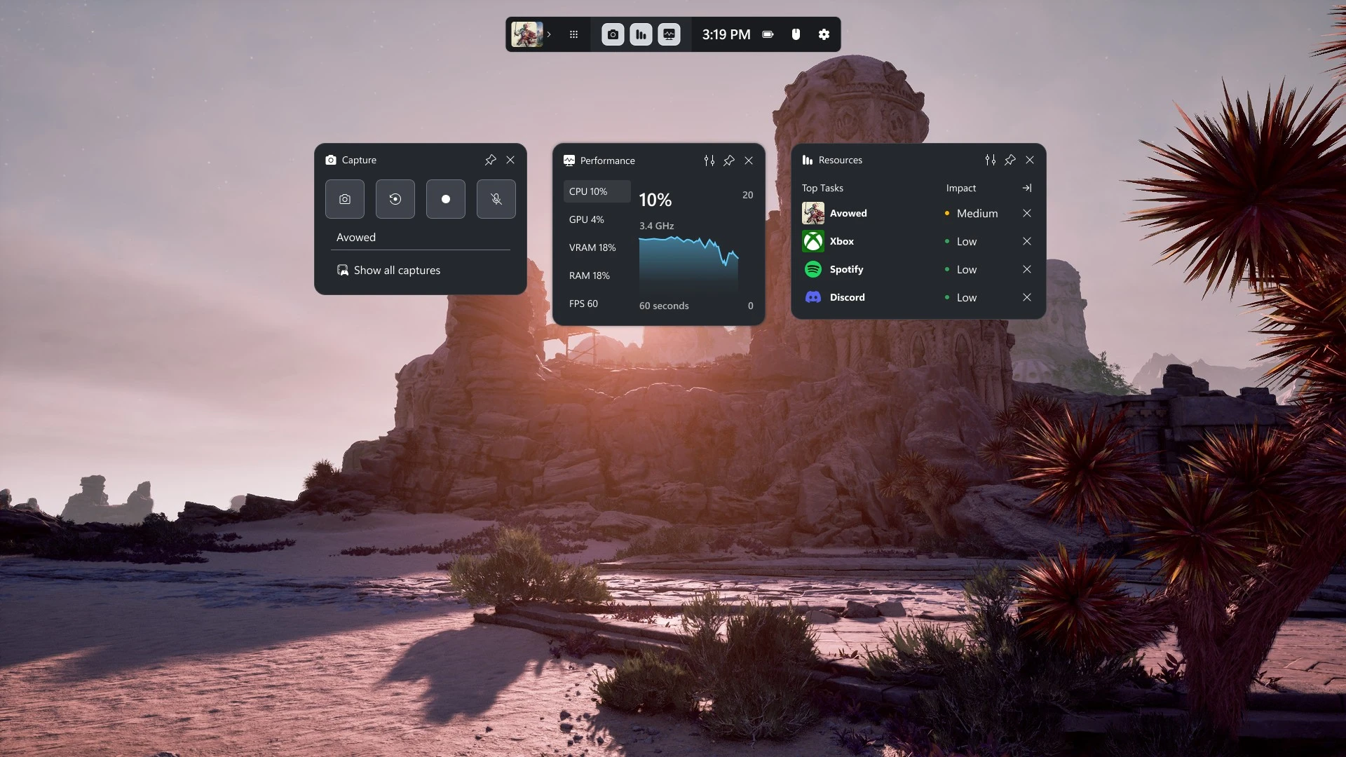 صورة توضح تحسينات واجهة Game Bar - مصدر الصورة: Xbox