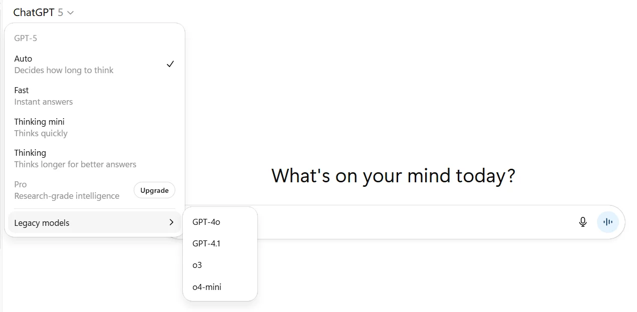 صورة توضح إمكانية الوصول إلى نماذج سابقة مثل GPT-4o، GPT-4.1، وo3، بعد إزالتها مؤخرًا