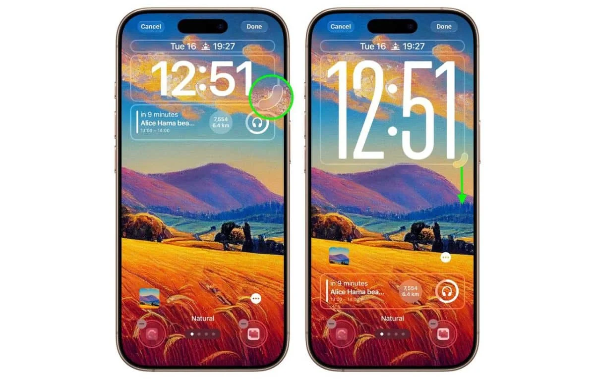 طريقة تغيير حجم ساعة شاشة القفل في آيفون