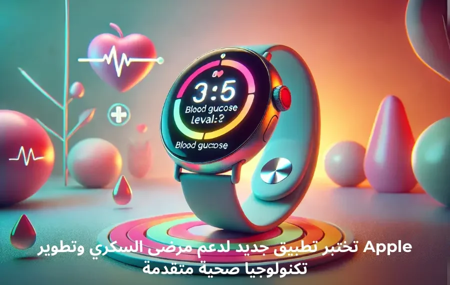 صورة لساعة Apple تعرض مستويات السكر في الدم بواجهة رقمية تعبر عن التكنولوجيا الصحية