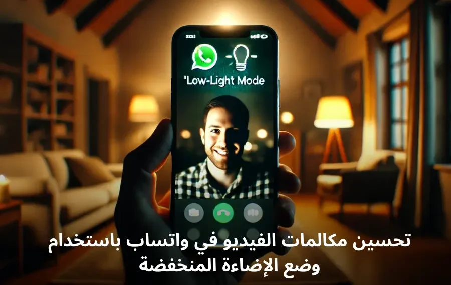 صورة إفتراضية لإجراء مكالمة فيديو في إضاءة ضعيفة مع ظهور أيقونة وضع الإضاءة المنخفضة على شاشة الهاتف