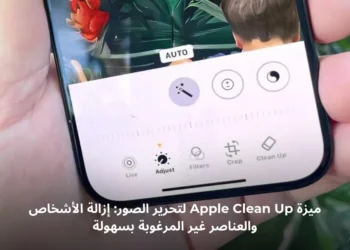 صورة توضيحية لميزة Clean Up من Apple في تطبيق الصور على iPhone، تُظهر أداة إزالة العناصر غير المرغوبة