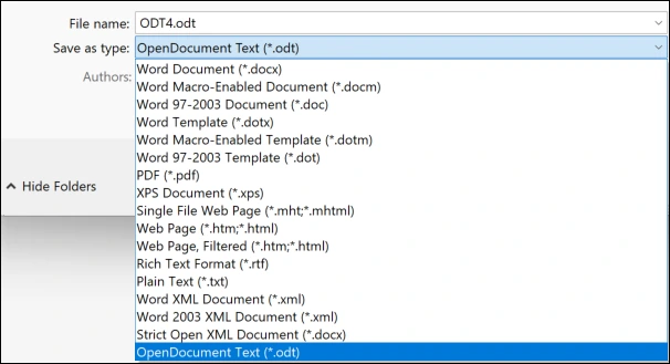 دعم تنسيق المستندات المفتوحة ( OpenDocument Format 1.4).