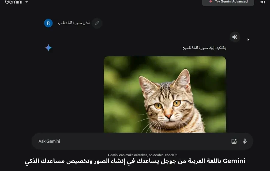 صورة توضيحية لميزات Gemini من جوجل باللغة العربية، مع أدوات تخصيص للمساعد الذكي وتوليد الصور
