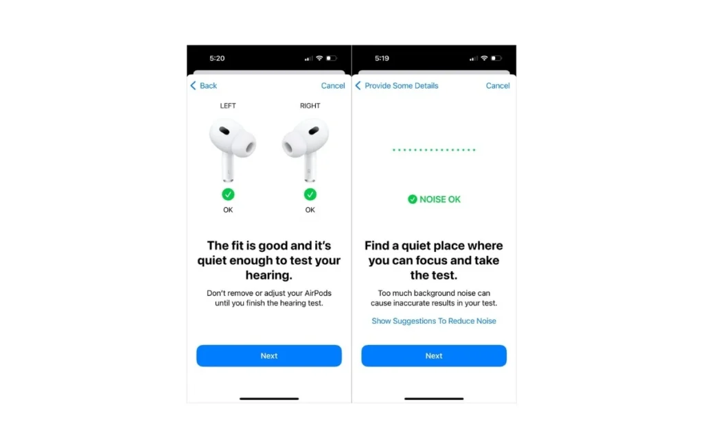 التحضير لاختبار السمع على iPhone - مصدر الصورة: Cnet
