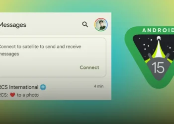 تطبيق Google Messages يعرض خيار الاتصال عبر الأقمار الصناعية على هاتف يعمل بنظام Android 15.