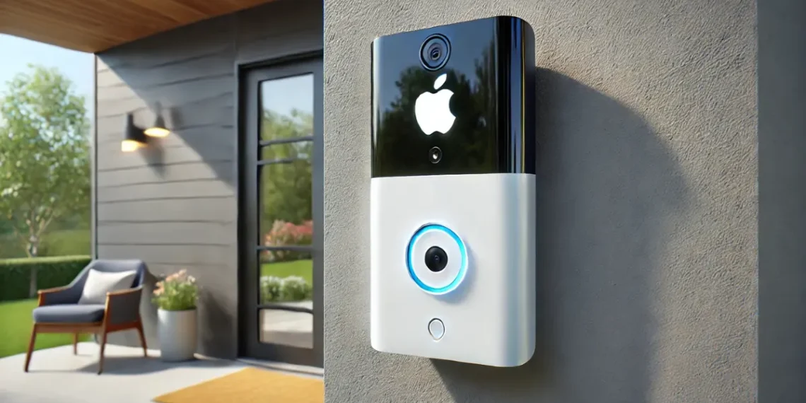 صورة افتراضية تعرض جرس الباب الذكي من أبل المزود بتقنية Face ID، يجمع بين الأمان والابتكار في المنزل الذكي.