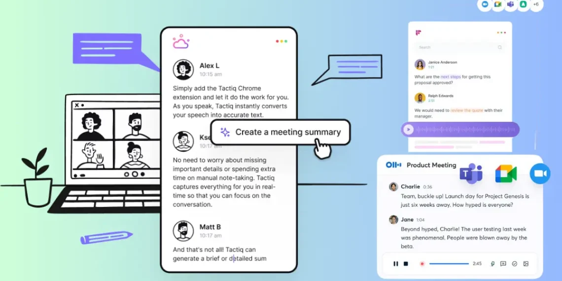 لقطة شاشة تعرض أدوات تدوين الملاحظات تلقائيًا أثناء الاجتماعات في Google Meet.