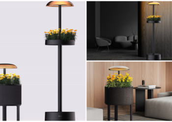 مصباح LG الجديد للزراعة الداخلية بتصميم أنيق مع نباتات خضراء مزروعة وإضاءة LED مبتكرة مناسبة للمنازل والشقق.