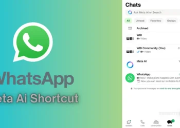 صورة توضح واجهة تطبيق واتساب مع ميزة اختصار الدردشة مع Meta AI الجديدة في علامة تبويب الدردشات.