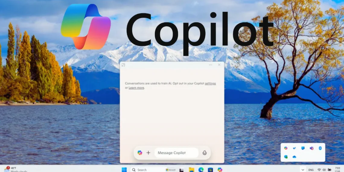 صورة توضح واجهة العرض السريعة لمساعد كوبايلوت