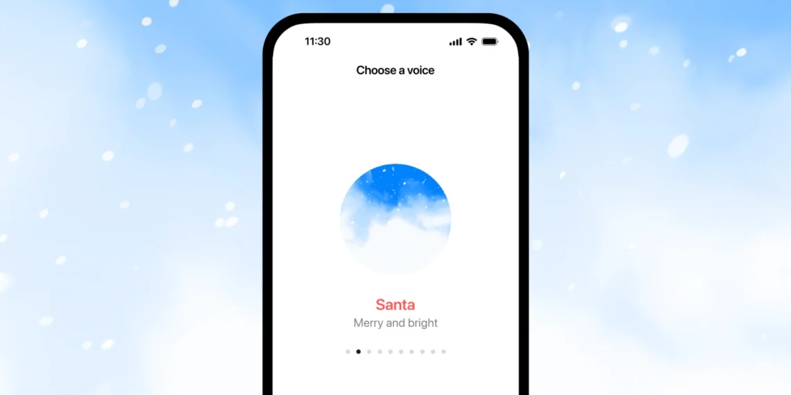 صورة توضح ميزات ChatGPT الجديدة مثل الفيديو المباشر، مشاركة الشاشة، و وضع سانتا لزيادة التفاعل مع الذكاء الاصطناعي.