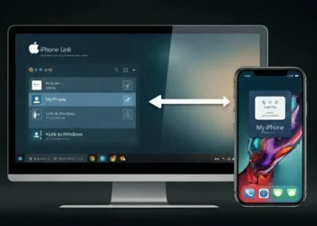 صورة توضح كيفية مشاركة الملفات بين جهاز iPhone وجهاز الكمبيوتر بنظام ويندوز.