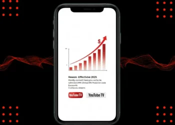 صورة توضح زيادة أسعار اشتراكات YouTube TV في 2025 مع تسليط الضوء على المزايا الجديدة.