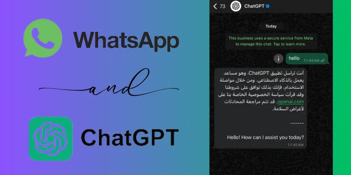 صورة توضيحية تُظهر هاتفًا يعرض محادثة بين المستخدم وروبوت ChatGPT على تطبيق واتساب.
