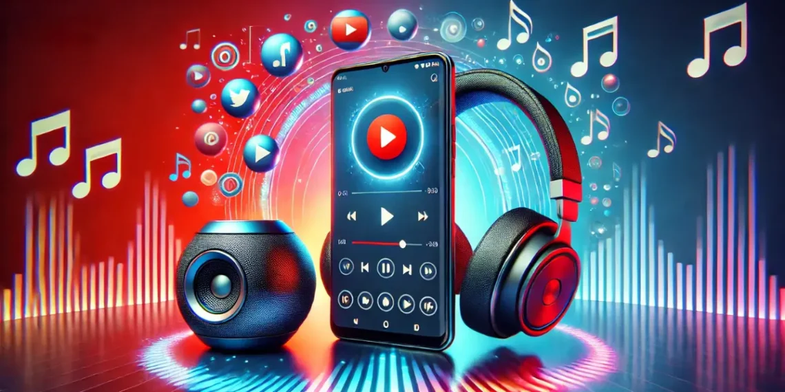 صورة تعبيرية عن عرض يوتيوب ميوزيك على الهاتف مع أيقونة توقيت الأغاني