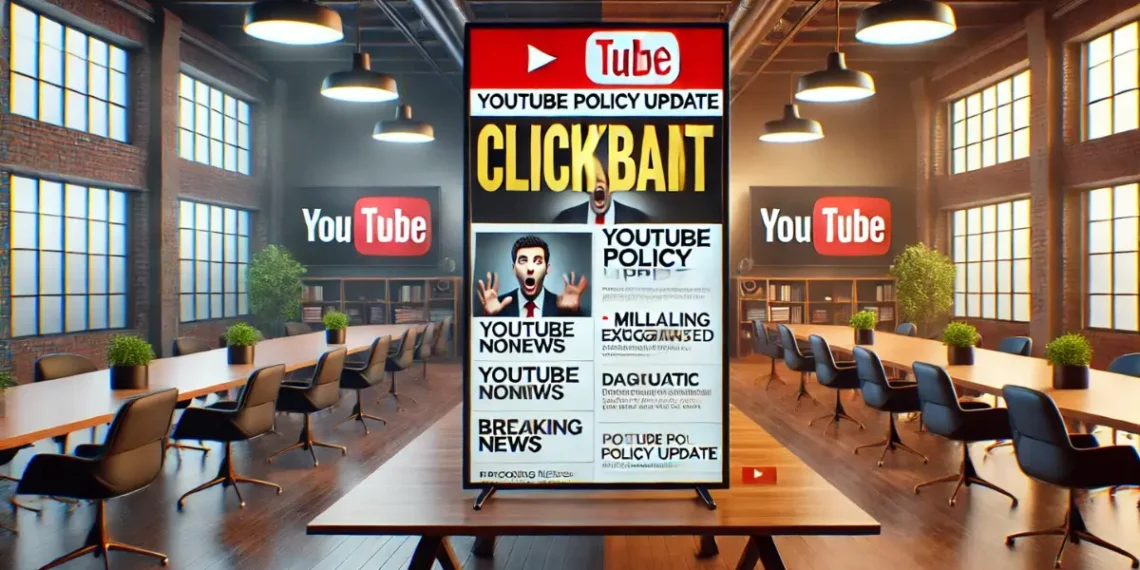 صورة توضح سياسة يوتيوب الجديدة لمكافحة الإغراء الزائف، مع مقارنة بين عناوين مضللة وأخرى دقيقة لتحسين تجربة المشاهدين.