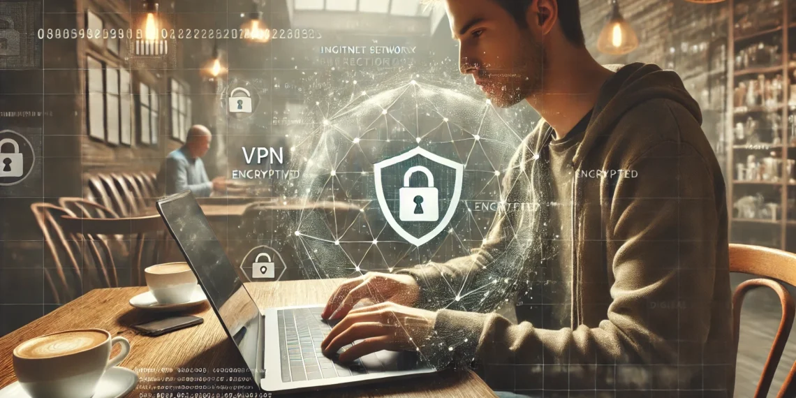 صورة توضح كيفية عمل خدمة VPN لحماية البيانات والتصفح الآمن على الإنترنت