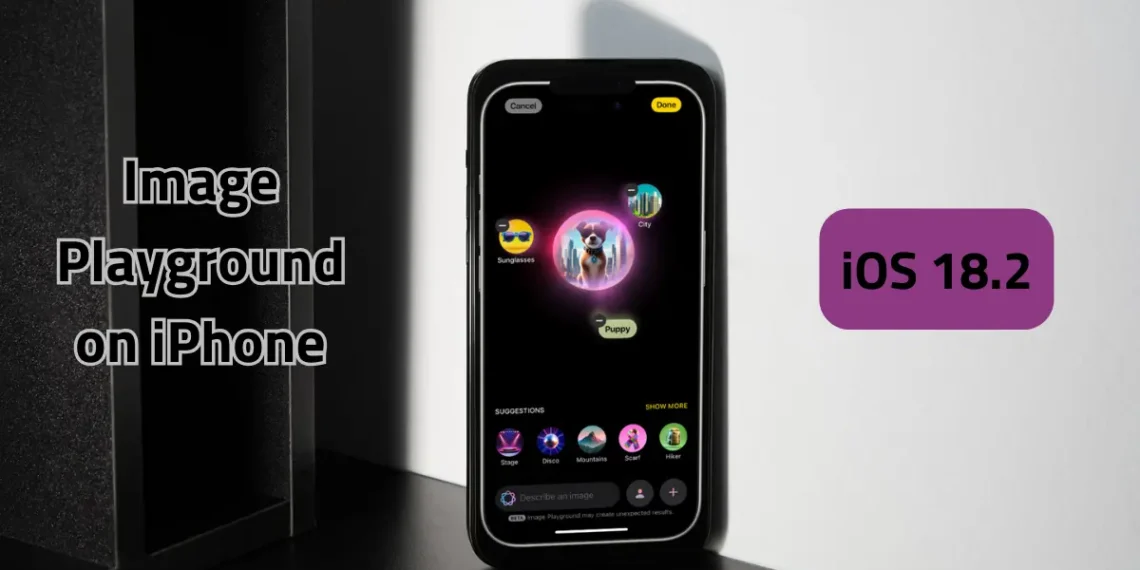 صورة توضح واجهة تطبيق Image Playground على آيفون مع عرض كيفية إنشاء صور باستخدام الذكاء الاصطناعي.