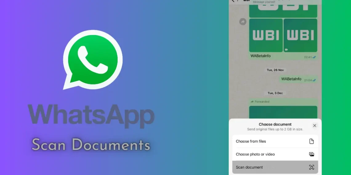 صورة توضح ميزة مسح الوثائق باستخدام كاميرا تطبيق واتساب على جهاز آيفون.