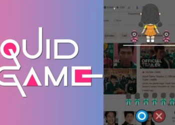واجهة لعبة Squid Game على Google تظهر شخصيات رياضية تتحرك نحو خط النهاية في تحدي Red Light, Green Light.