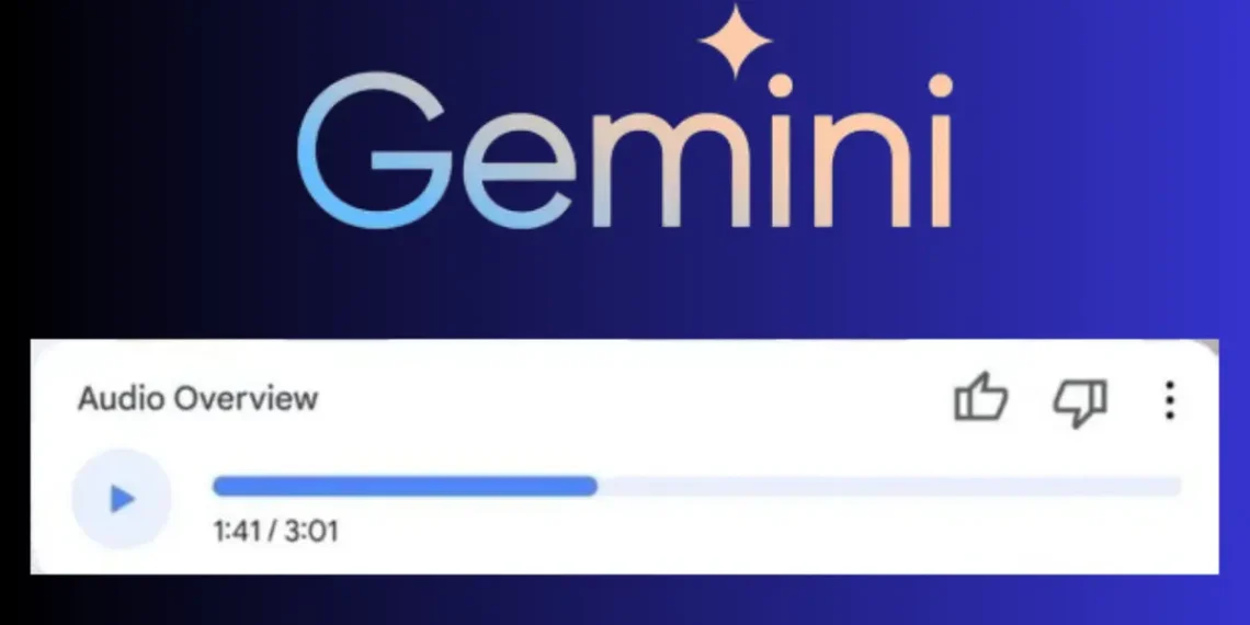 صورة توضح ميزة تحويل المستندات إلى بودكاست باستخدام الذكاء الاصطناعي في تطبيق Gemini من جوجل.