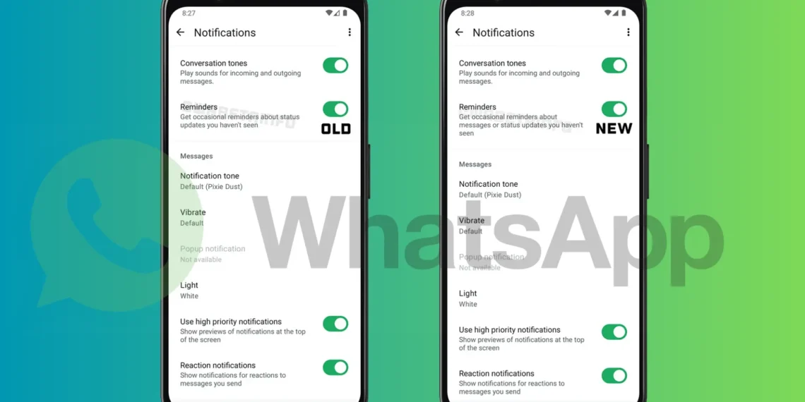 لقطة شاشة توضح ميزة التذكيرات للرسائل غير المقروءة في تطبيق واتساب لمستخدمي أندرويد.