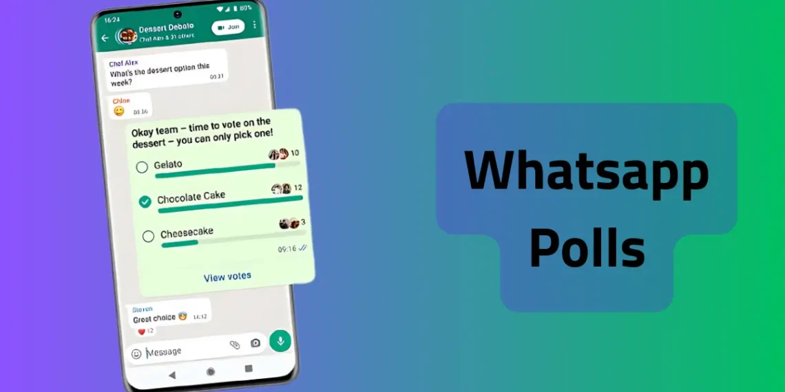 صورة توضح كيفية إنشاء استطلاع رأي في الواتساب، مع خيارات متعددة للاختيار.