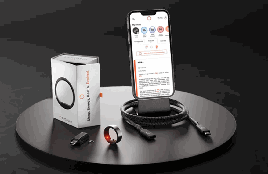 صورة توضيحية لخاتم Circular Ring 2 الذكي مع تصميم أنيق ومزايا مبتكرة لتحليل الصحة ومراقبة النوم.