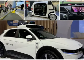 سيارة ذاتية القيادة تعرض تقنيات القيادة المستقبلية بمعرض CES 2025، مع شاشة ذكية تعرض معلومات الملاحة والترفيه - مصدر الصور: techcrunch.