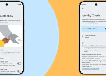 صورة توضح ميزة فحص الهوية من جوجل في أندرويد 15، يُظهر المصادقة البيومترية وحماية بيانات المستخدم من السرقة.