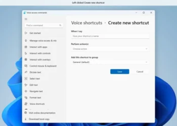 لقطة شاشة لميزة الوصول الصوتي في ويندوز 11 تُظهر شبكة التوجيه والأوامر الصوتية قيد الاستخدام.