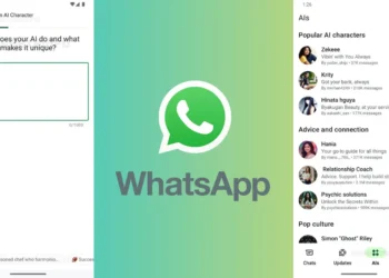 صورة توضيحية لواجهة واتساب تُظهر ميزة إنشاء روبوتات دردشة مخصصة وتبويب جديد للدردشات المدعومة بالذكاء الاصطناعي.