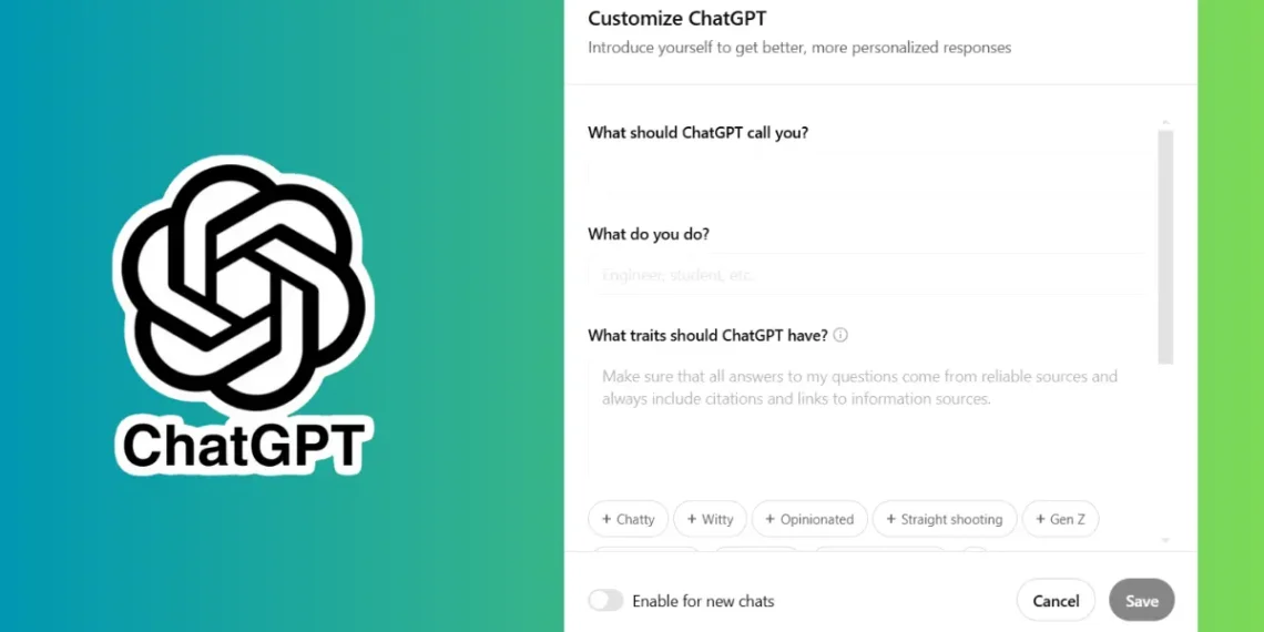 واجهة تخصيص ChatGPT الجديدة من OpenAI تعرض خيارات لتحديد السمات الشخصية وأسلوب التحدث مع الذكاء الاصطناعي.