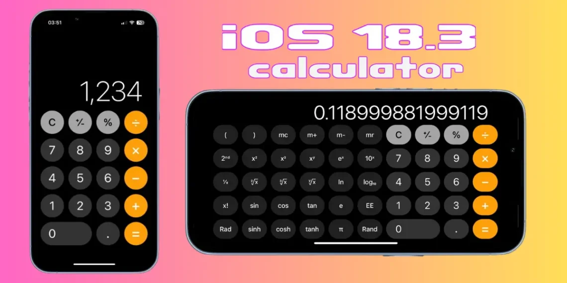 واجهة تطبيق الآلة الحاسبة في تحديث iOS 18.3 Beta 2.