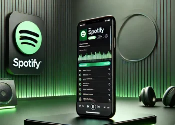 هاتف ذكي يعرض واجهة موسيقية لسبوتيفاي دي جي.