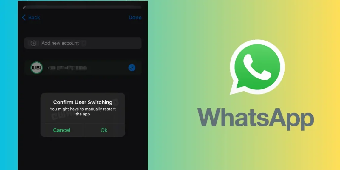 لقطة شاشة توضح واجهة إدارة الحسابات المتعددة في تطبيق واتساب.
