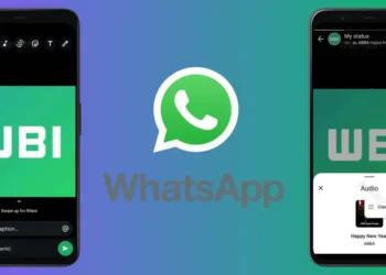 صورة توضح واجهة ميزة إضافة الموسيقى في تحديثات الحالة على واتساب لأجهزة أندرويد وآيفون.