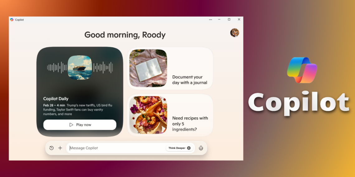 واجهة تطبيق مايكروسوفت Copilot لأجهزة ماك تعرض ميزات الذكاء الاصطناعي، مثل تحليل الصور وإنشاء النصوص.
