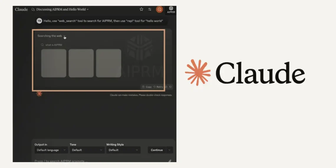 رسم توضيحي لمساعد الذكاء الاصطناعي Claude AI أثناء البحث في الإنترنت